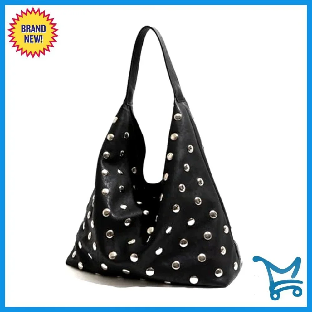 Studded Vegan Leather Hobo Shoulder Bag Tote Purse Large Capacity